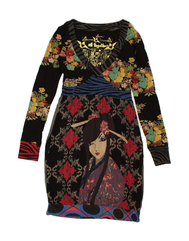 DESIGUAL Womens Abstract Pattern Graphic Bubble Dress UK 8 Small Black Tunics Bridal satin