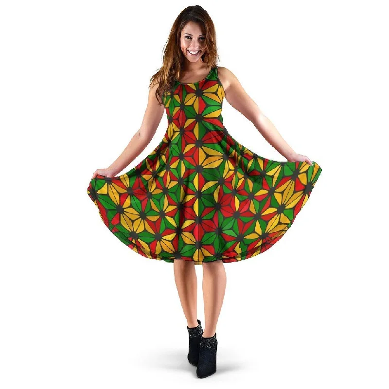 Abstract Reggae Rasta Dress Halter Neckline Beach