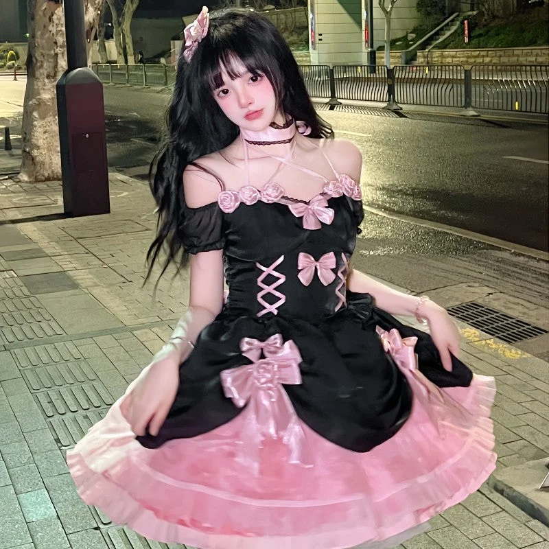 Black and Pink Princess Lolita Dress PL53365 Tunics Evening elegant