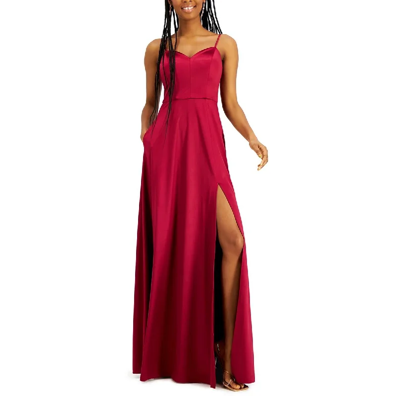 City Studio Womens Juniors Satin Sleeveless Evening Dress Halter Neckline Beach