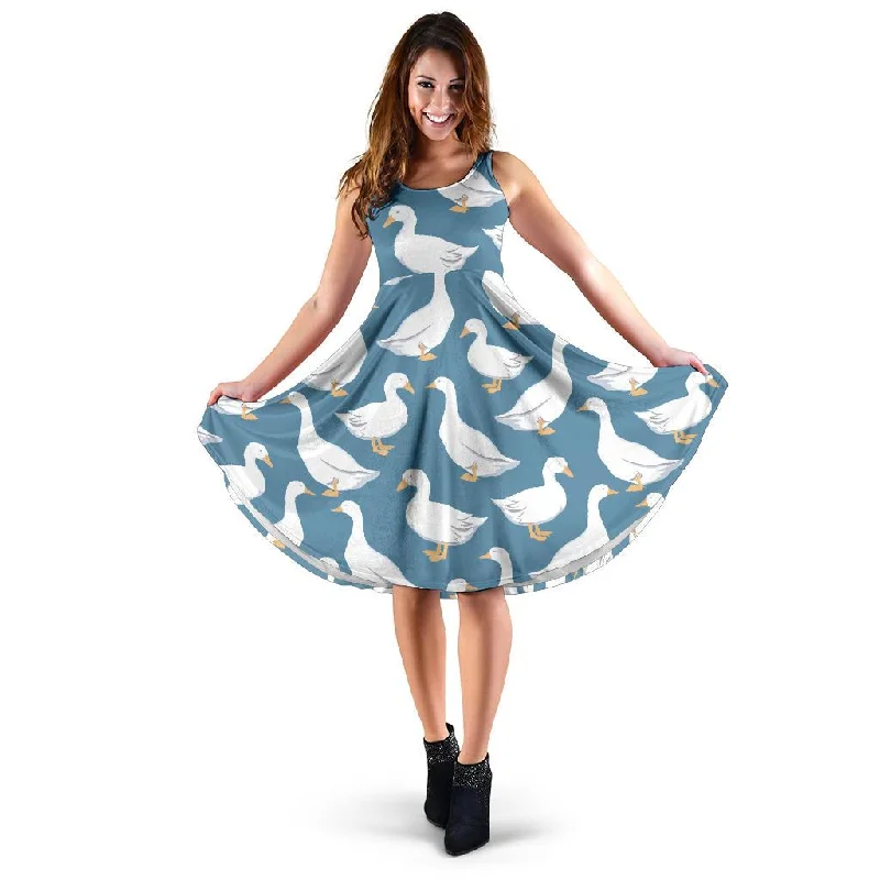 White Mallard Duck Pattern Print Dress Tunics Hiking breathable