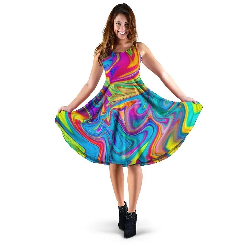 Abstract Mixing Ink Dress Tunics Satin smooth