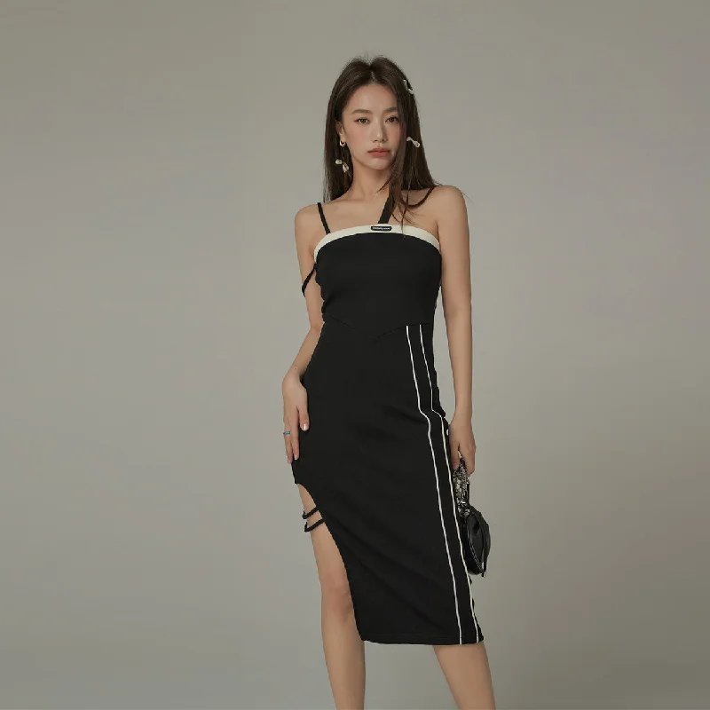 Sleeveless Slit Line Long Dress Tunics Modern contemporary