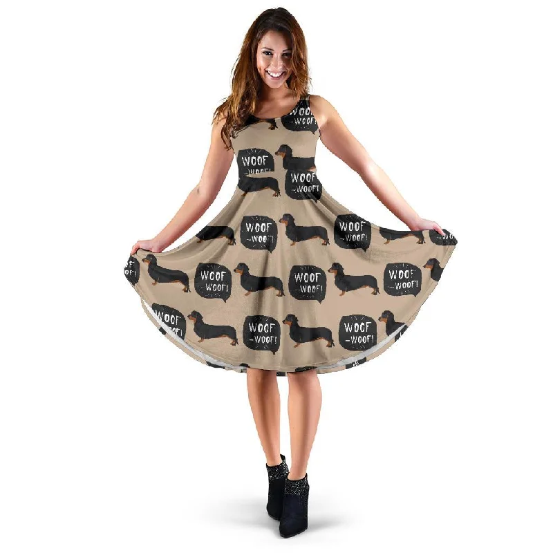 Wiener Dog Woof Woof Dachshund Pattern Print Dress Tunics Floral girly