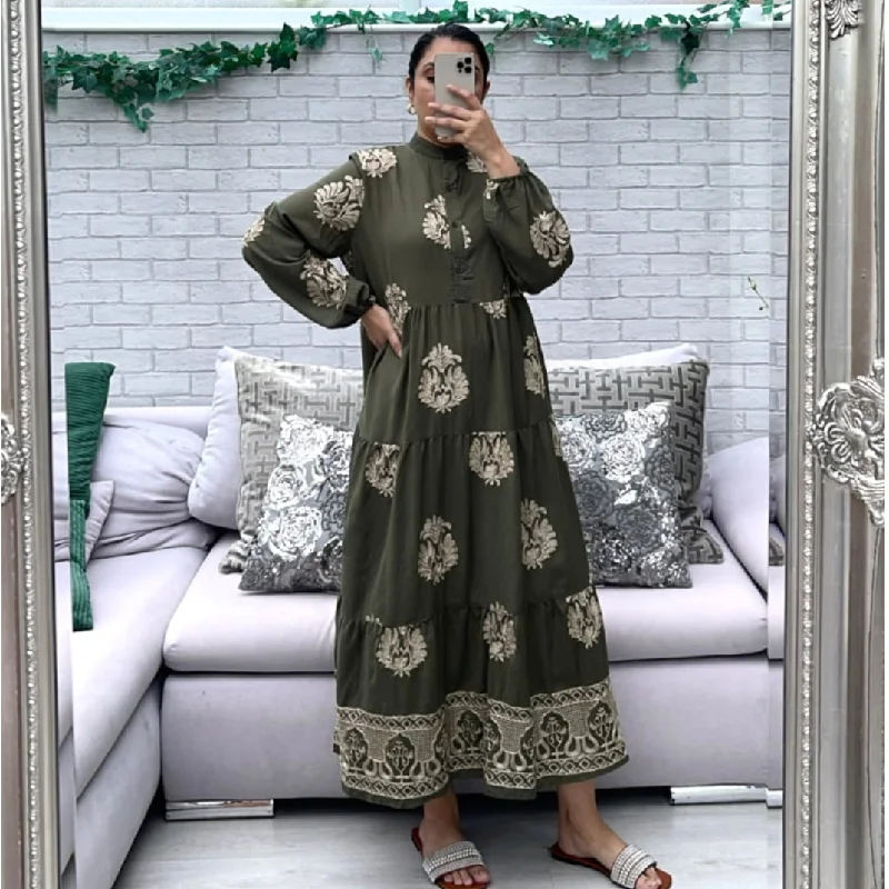 Gold Embroidery Motif Dress Tunics Evening elegant
