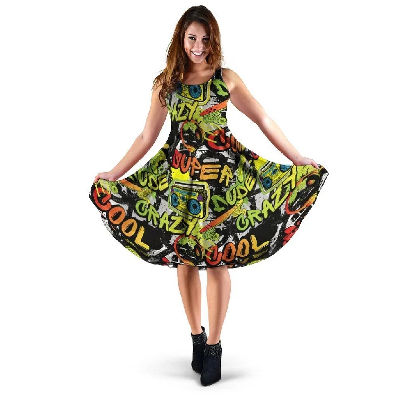 Abstract Graffiti Drips Print Dress Tunics Winter warm
