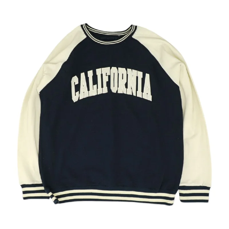 Navy Color Block Sweatshirt Hoodie with Illustration Artistic Creative