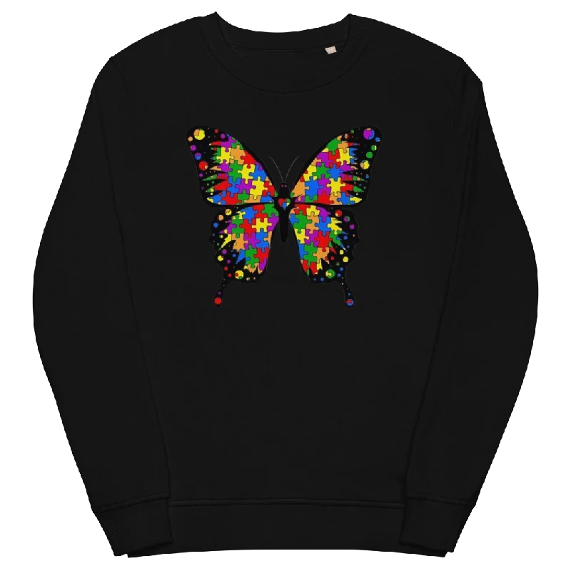 Autism Butterfly Unisex Organic Sweatshirt Hoodie with Gradient Ombre Colorful