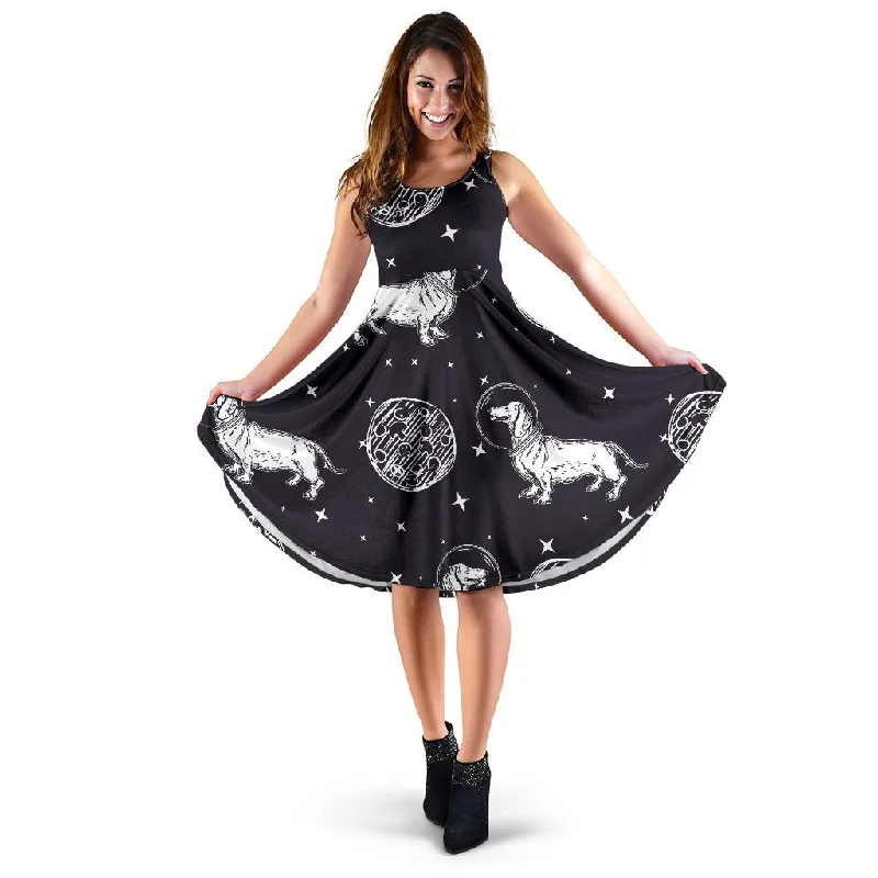 Wiener Dog Dachshund Astronaut Pattern Print Dress Tunics Canvas sturdy