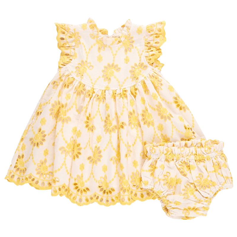 Baby Girls Brooke Dress Set - Bright Yellow Eyelet Tunics Fashionable trendy