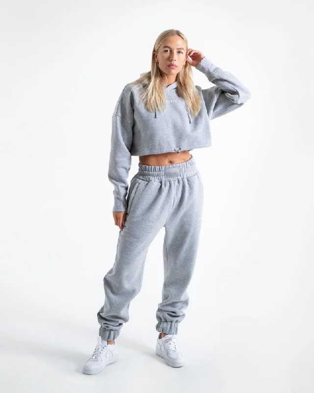 JOHNSON CROPPED HOODIE - GREY Hoodie with Illustration Artistic Creative
