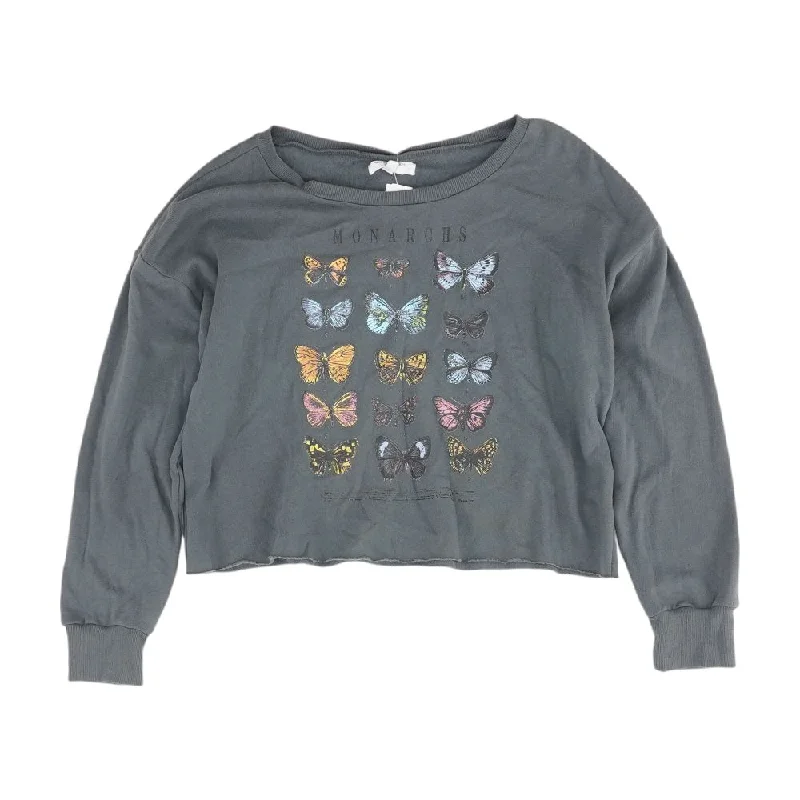 Gray Solid Sweatshirt Hoodie with Bell Sleeves Flared Feminine