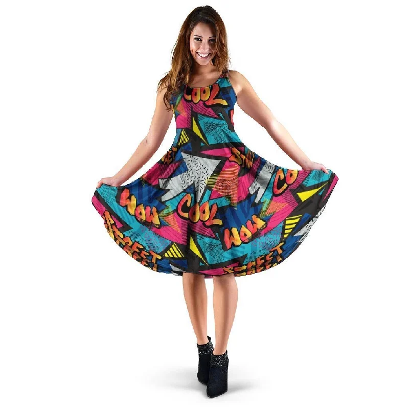 Abstract Graffiti Wow Print Dress Tunics Hiking breathable