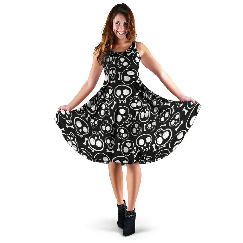 Black Cartoon Skull Dress Tunics Cozy soft