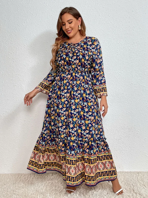 BerriesJam - Casual O Neck Long Sleeve Floral Beach Dress Boatneck Modish Everyday
