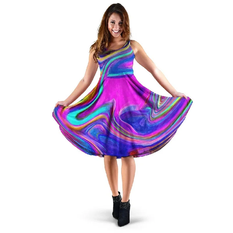Abstract Purple Dress Off-the-shoulder Chic Trendy