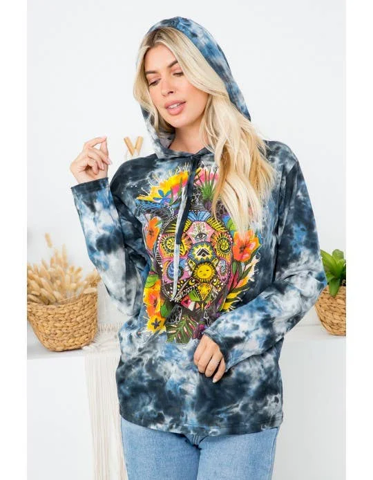 Tortoise Print Unisex Tie-Dye Hoodie Hoodie with High-Low Hem Asymmetrical Trendy