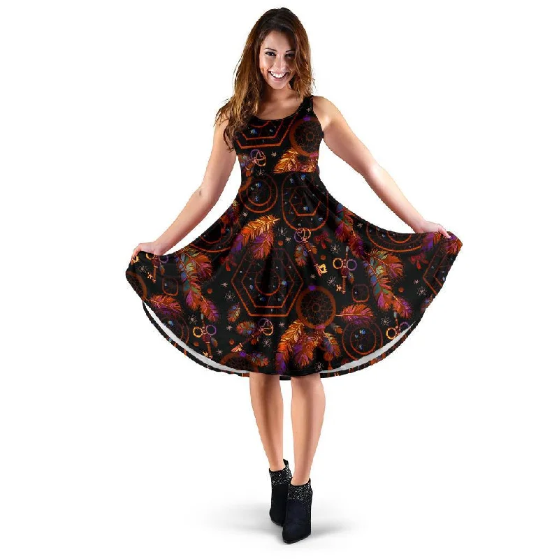 Tribal Dream Catcher Feather Dress Tunics Solid Classic