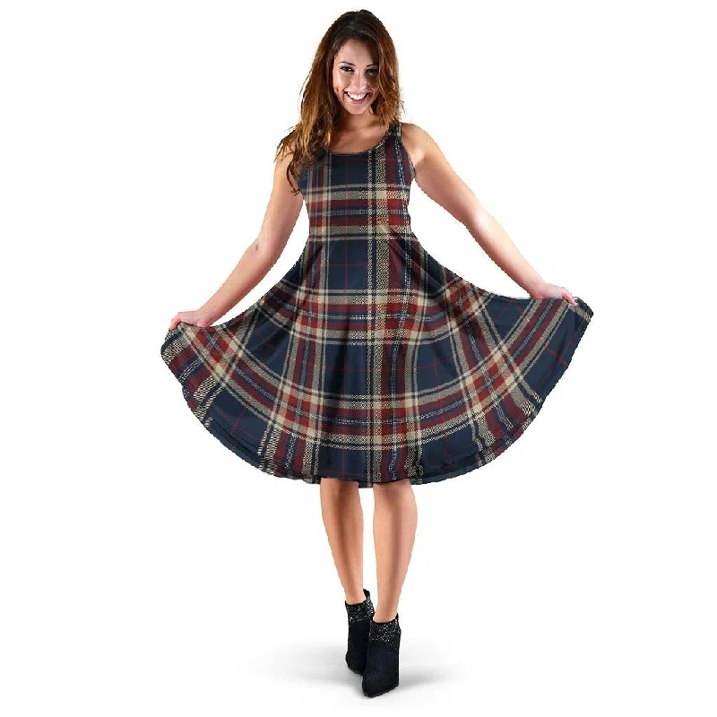 Beige Red And Blue Plaid Tartan Dress Tunics Running lightweight