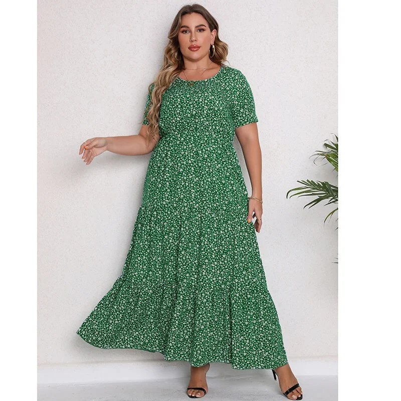 BerriesJam - Casual O Neck Short Sleeve Floral Maxi Big Size Dress Tunics Cozy comfortable