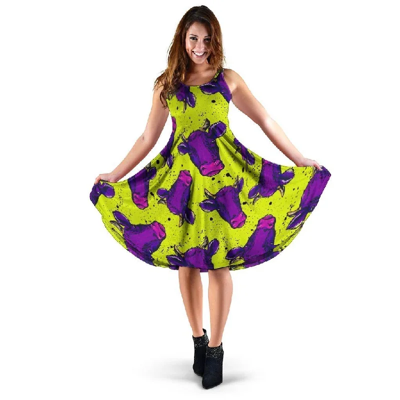 Abstract Neon Cow Print Dress Tunics Mesh breathable