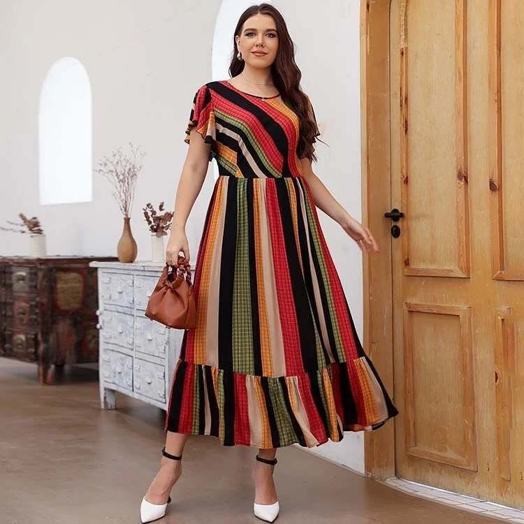 BerriesJam - O Neck Striped Print Casual Loose Beach Dress Tunics Luxurious high-end