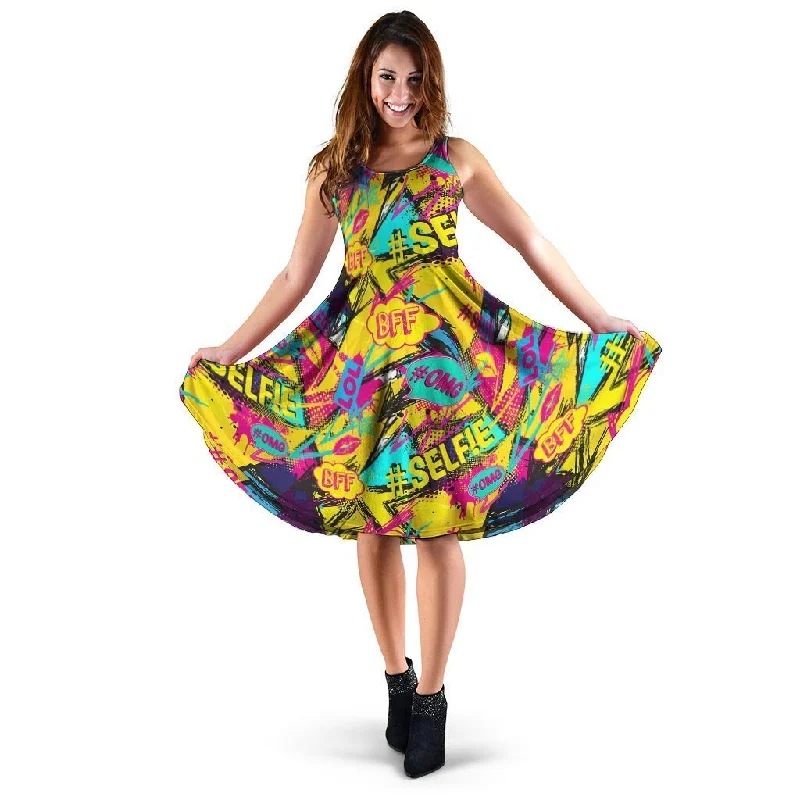 Abstract Comic Bubble Graffiti Print Dress Tunics Timeless classic