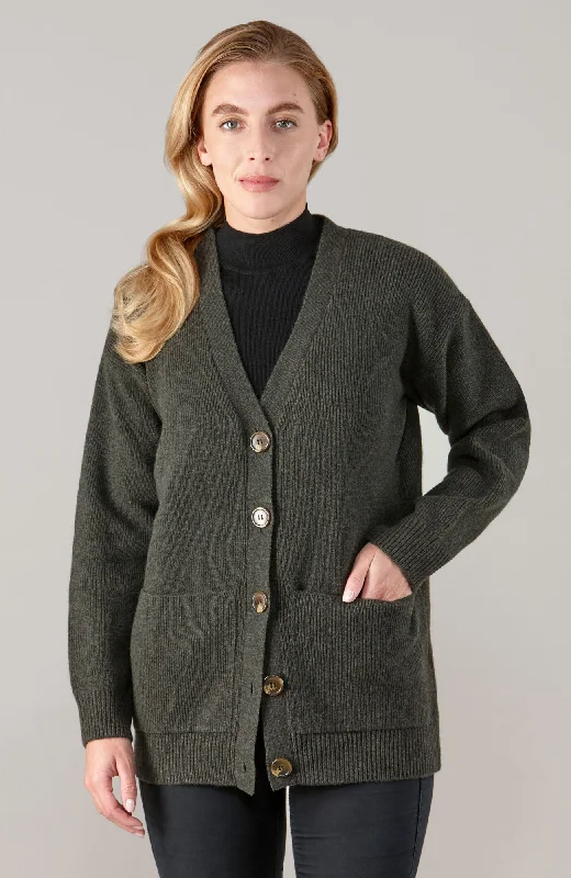 Womens Lambswool V Neck Ribbed Cardigan with Pockets Terry Terry Cloth Terry Knit