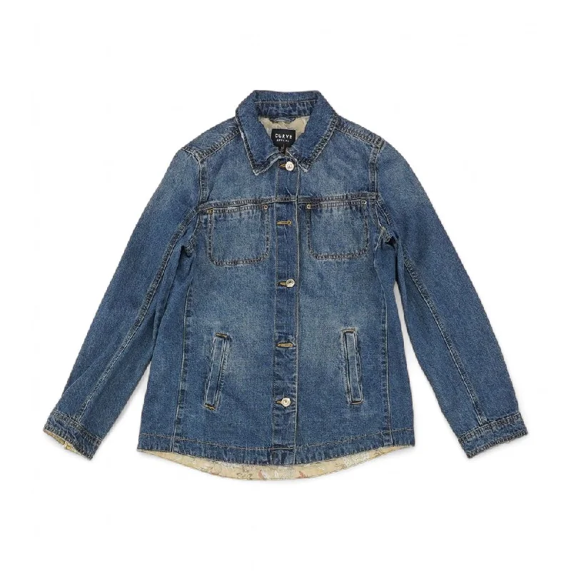 Blue Solid Denim Jacket Welt Pockets Slit Pockets Flap Pockets