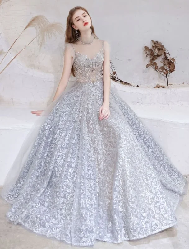 Evening Dress Light Grey A Line Jewel Neck Floor Length Formal Party Dresses Pageant Dress Tunics Timeless classic