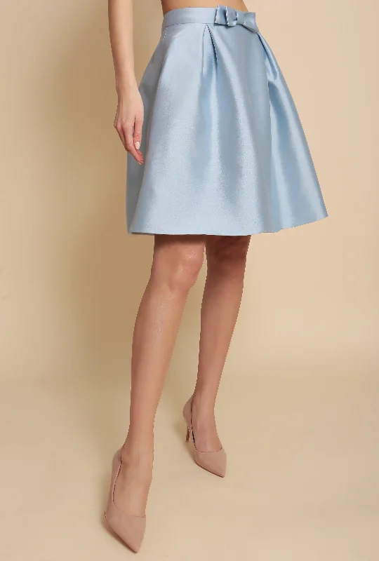 'Sophia' Silk and Wool Skirt with Bow in Blu cashmere skirt plush