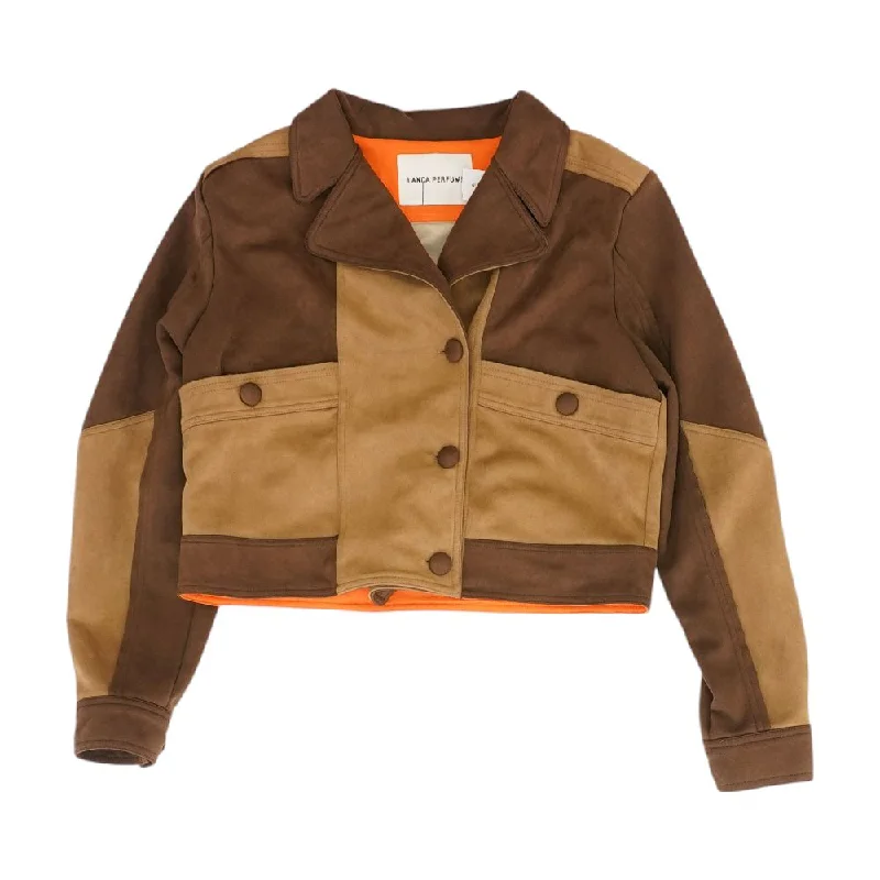 Brown Color Block Jacket Satin Jacket Silk Jacket Chiffon Jacket