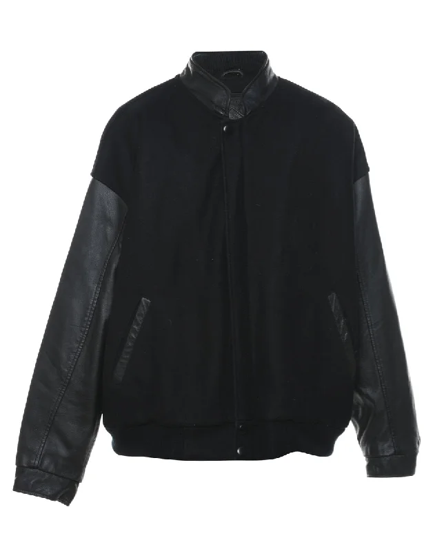 Black Classic Varsity Jacket - L Toggled Jacket Drawstring Jacket Belted Jacket