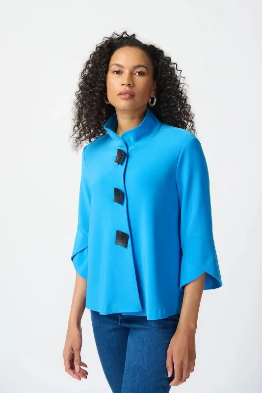 Joseph Ribkoff French Blue Collared 3/4 Sleeve Trapeze Jacket 193198S24 V-Neck Jacket Boat Neck Jacket Square Neck Jacket