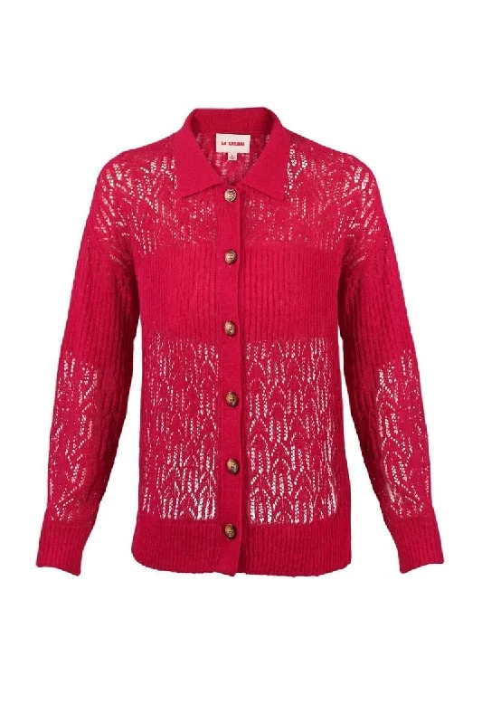 FRAMBUESA PINK ARAÑITA COLLARED CARDIGAN Transparent Opaque Sheer