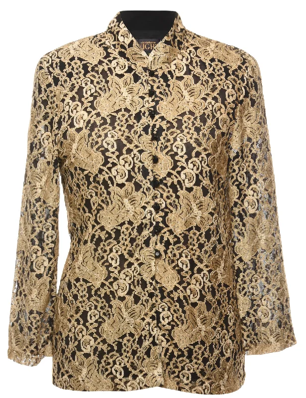 Black & Gold Floral Lace Jacket - M Appliqued Jacket Beaded Jacket Sequined Jacket