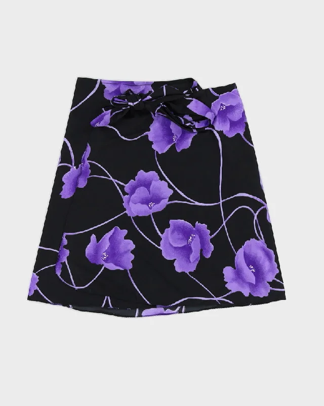 Black Floral Y2K Wrap Skirt - Adjustable corduroy skirt durable