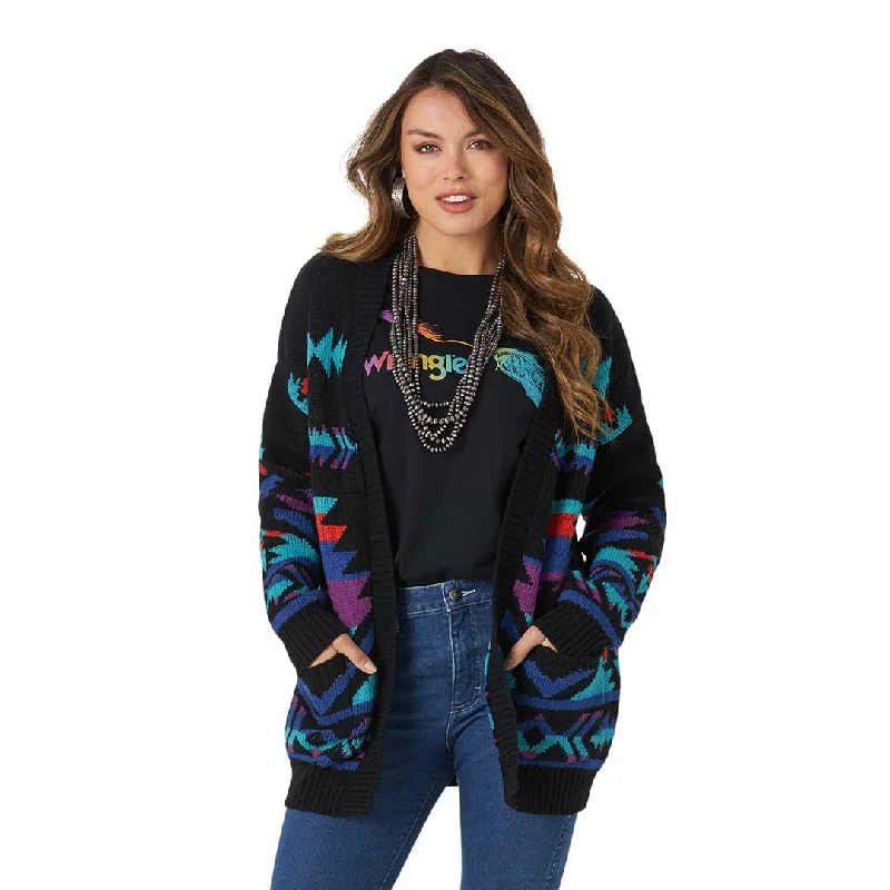 Wrangler Women's Retro Aztec Slouchy Cardigan Houndstooth Herringbone Solid