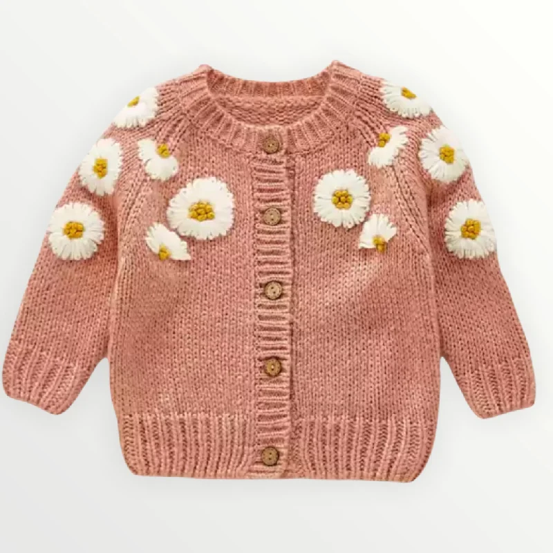 Daisy Knit Cardigan Boat Neck Shawl Collar Notched Collar