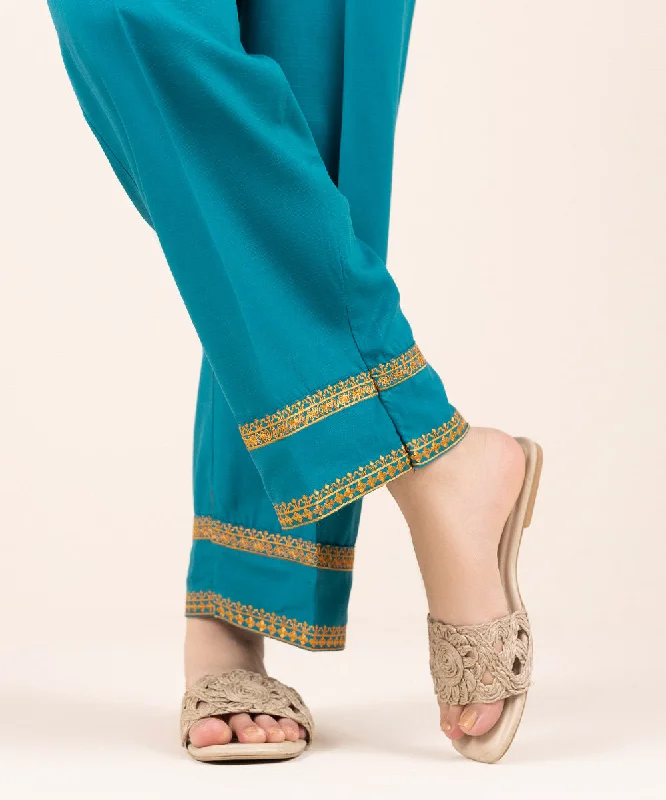 Embroidered Cambric Straight Pants Formal Dress Pants
