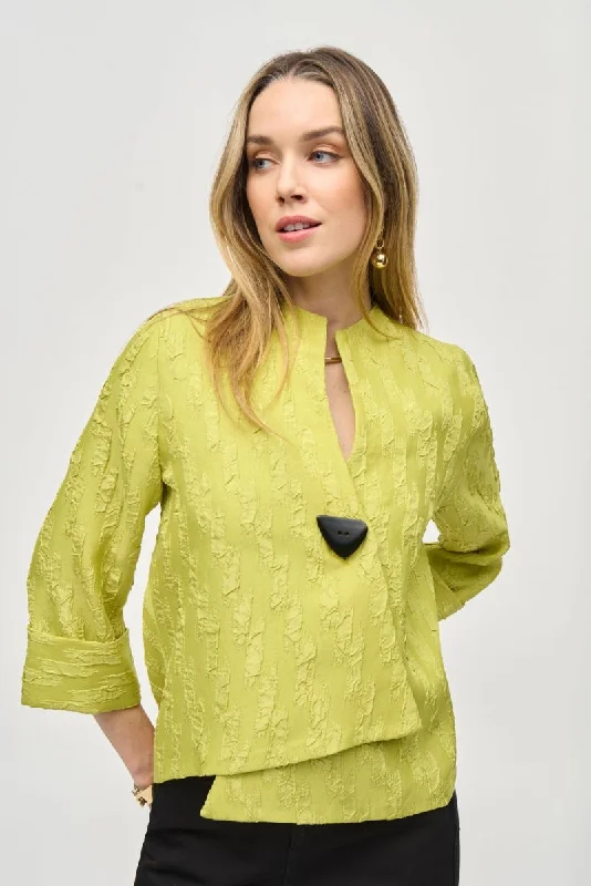 Joseph Ribkoff Textured 3/4 Sleeve Asymmetric Swing Jacket 243128 Stand-Up Collar Roll-Neck Collar Turtle Neck