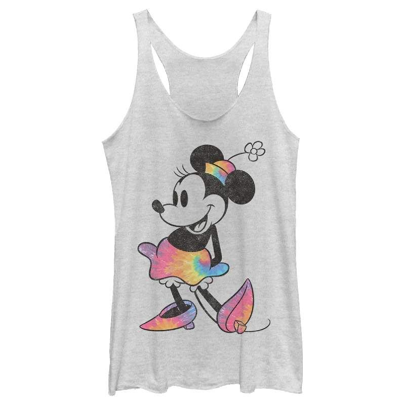 Women's Mickey & Friends Rainbow Tie-Dye Minnie Mouse Racerback Tank Top stretchy tank top