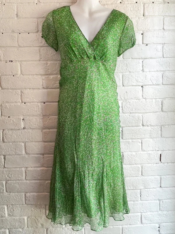 Edina Ronay Kelly Green Floral 100% Silk Garden Party Dress - UK 8 / US 2 Tunics Designer luxury