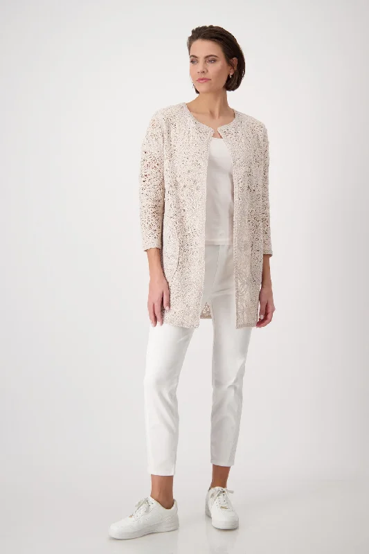 MONARI Beige Lace Style Cardigan Solid Print Embellished