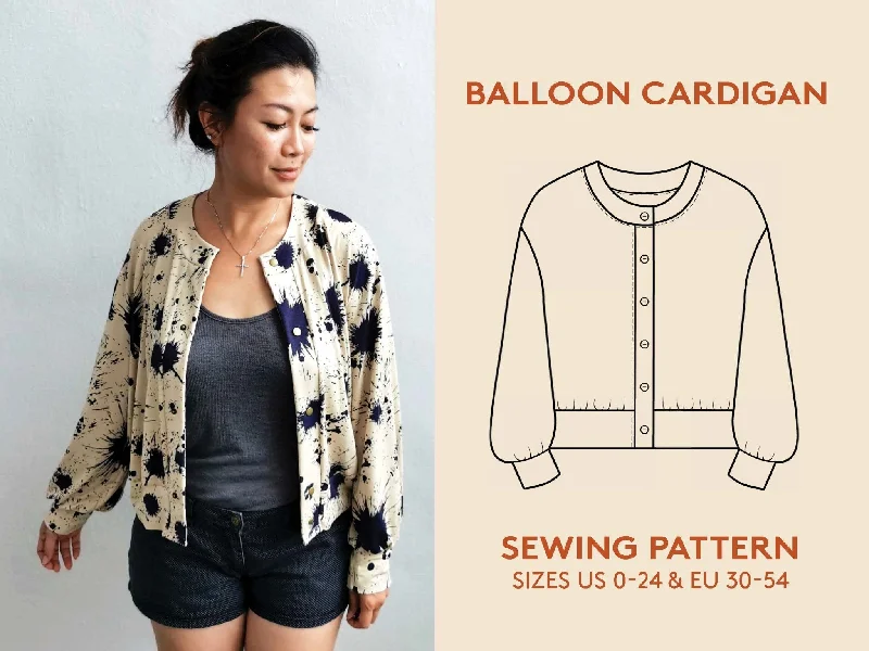 Balloon Cardigan Womens Paper Pattern - Wardrobe by Me Front Pockets Side Pockets Patch Pockets