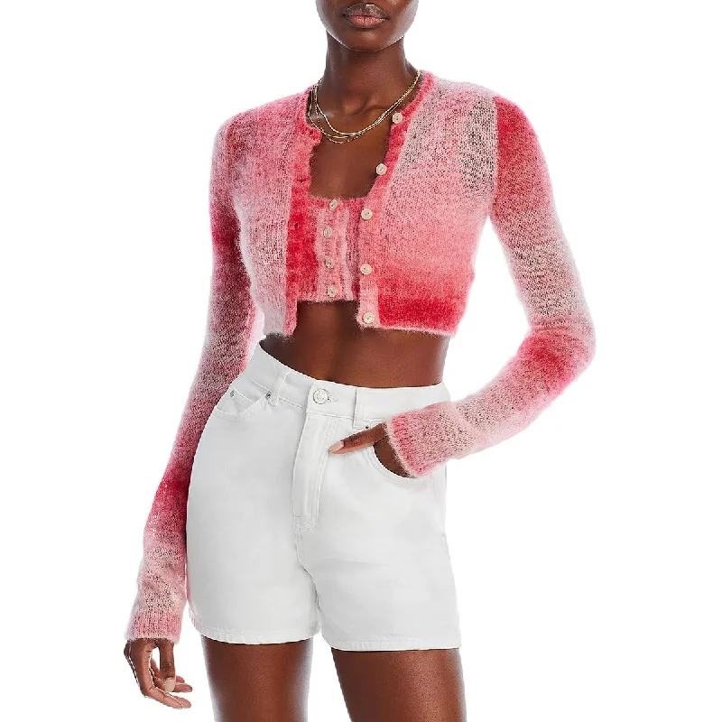 RE/DONE Womens Crop Alpaca Cardigan Sweater Seamless Knitted Crochet