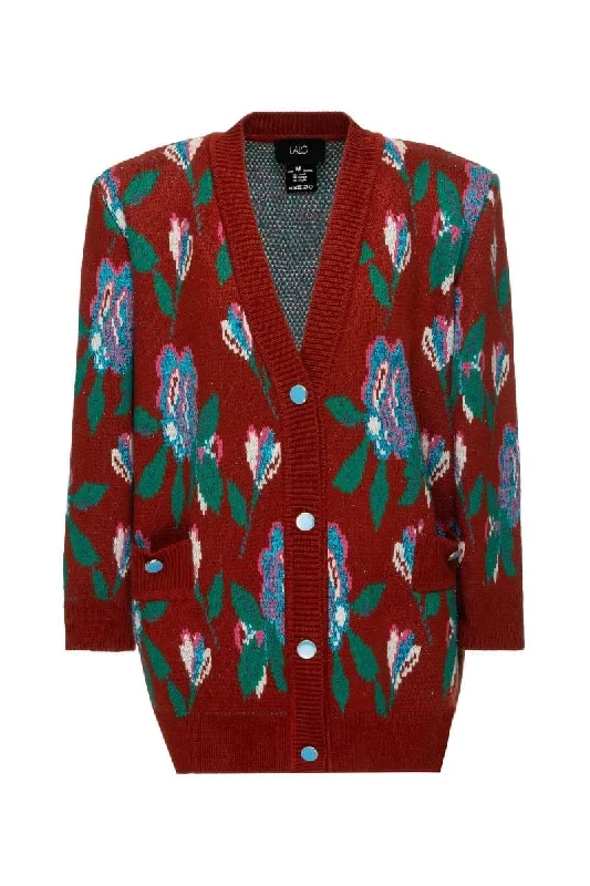 RED FLORAL DETAIL WOOL AND MOHAIR-BLEND CARDIGAN Boxy Cardigan Fitted Cardigan A-Line