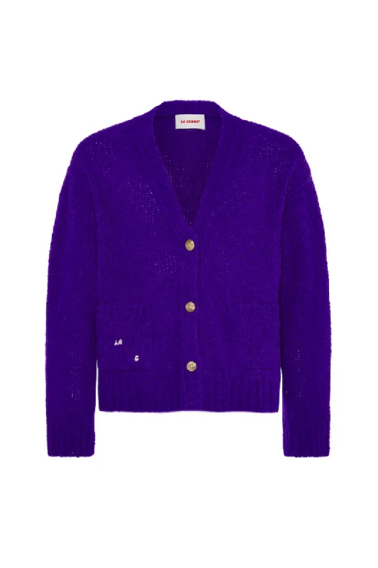 LA G KNITTED PURPLE CARDIGAN Cashmere Blend Cotton Blend Poly Blend