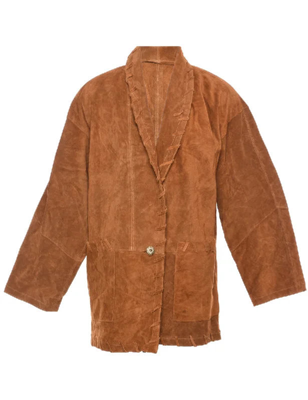 Brown Suede Jacket - L Denim Jacket Leather Jacket Suede Jacket