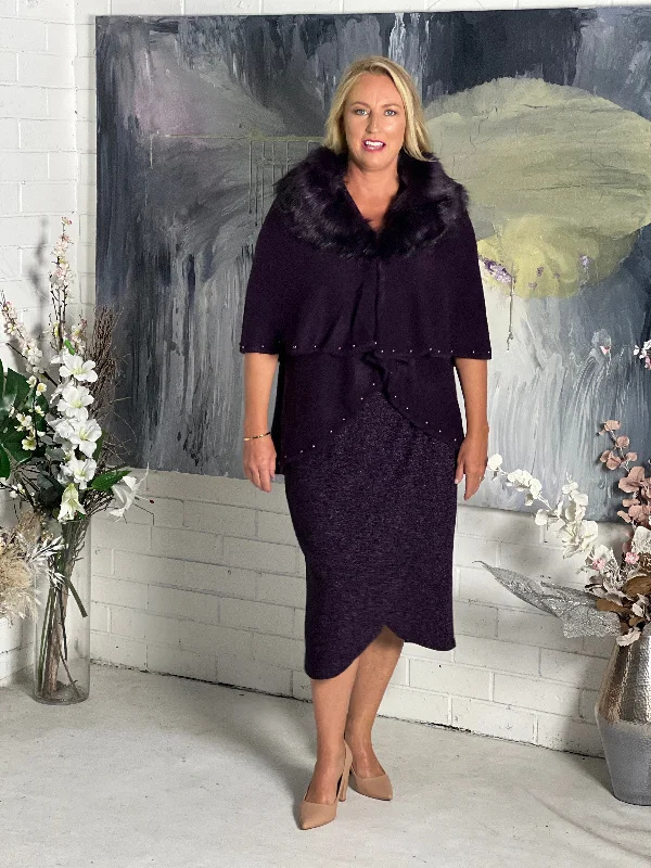 Omnia Purple Shawl Cardigan Collared Crew Neck Turtle Neck